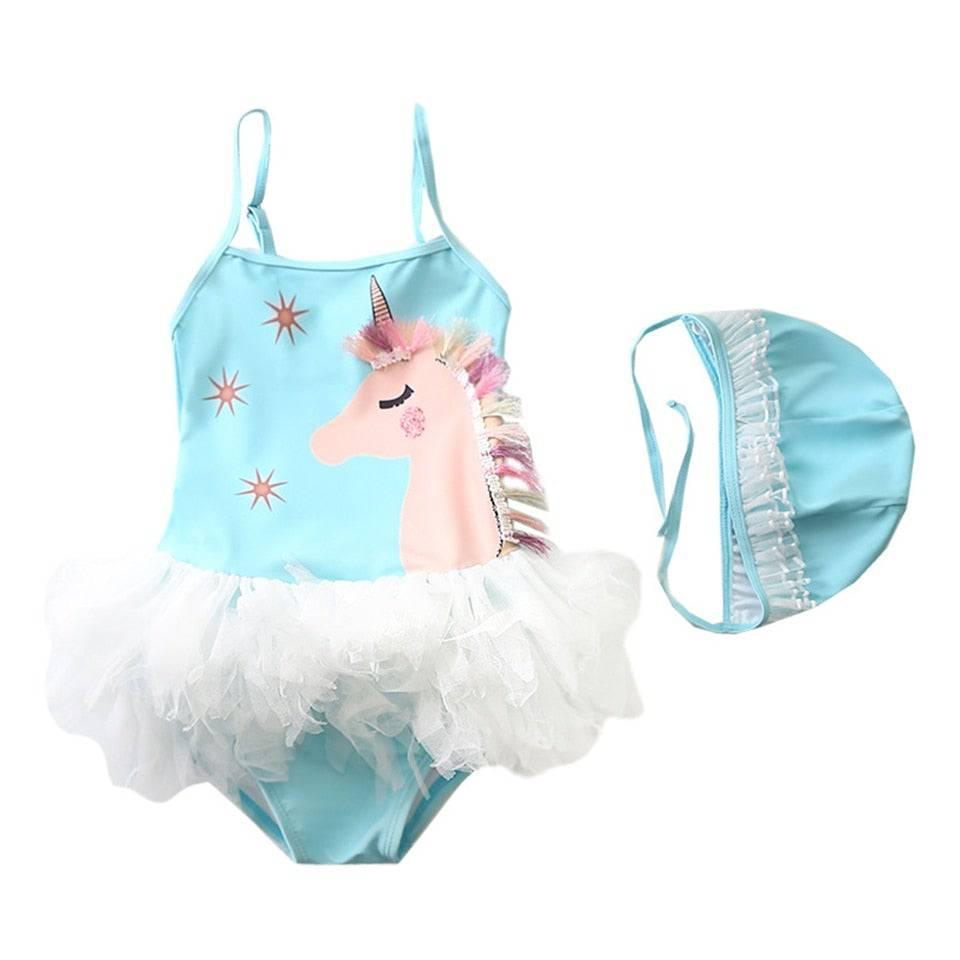Maillot De Bain Licorne Trop Mignon Avec Volants - 2 à 14 Ans | Idéal Plage & Piscine