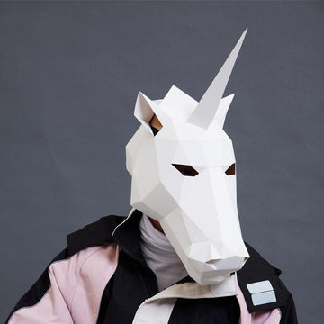Masque de Carnaval licorne papier 3D blanc