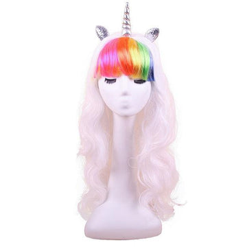 Perruque frange arc-en-ciel licorne
