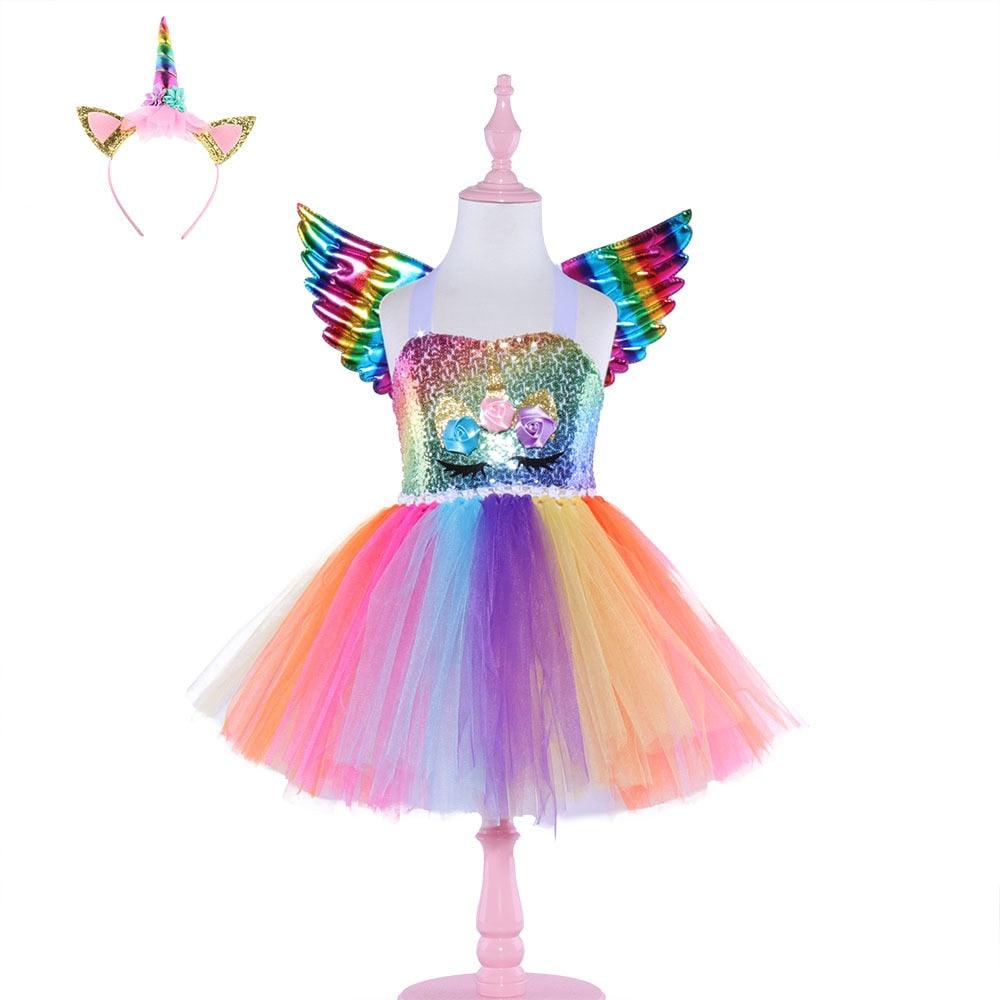 Robe Princesse Licorne Multicolore avec Accessoires