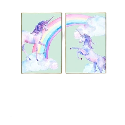 Arte de la pared de la lona del unicornio del arco iris