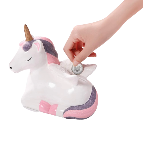 Unicorn piggy bank with wings