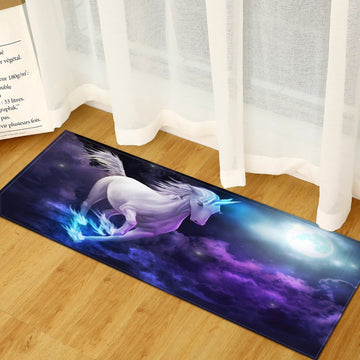 Purplish midnight blue unicorn bedside rug