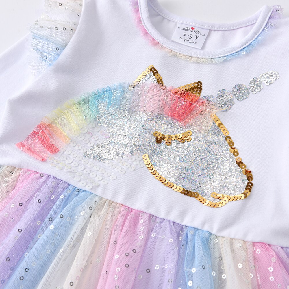 Vestido de princesa unicornio con lentejuelas arcoiris