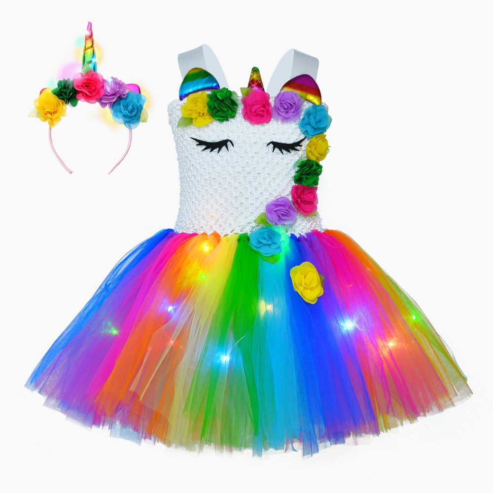 Jupe Tutu lumineuse pour filles, robe licorne, Costumes de Festival pour  enfants, robe princesse avec lumières