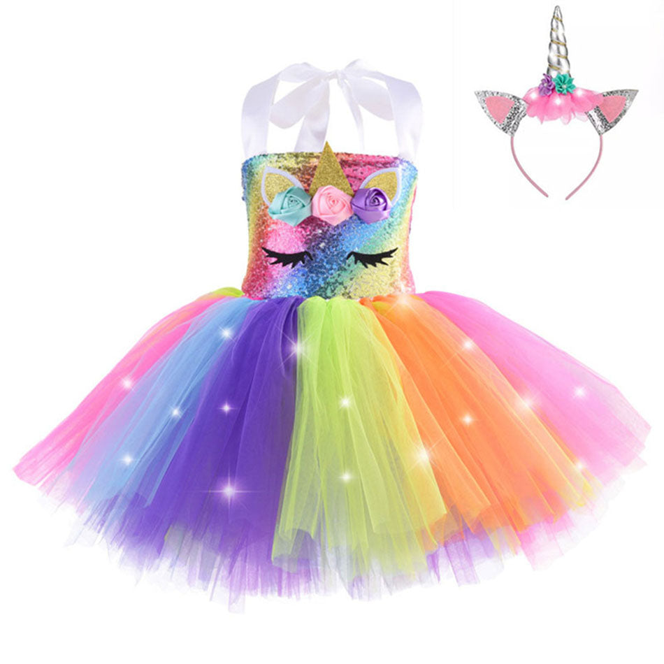 Vestido disfraz de unicornio con luces LED para niña