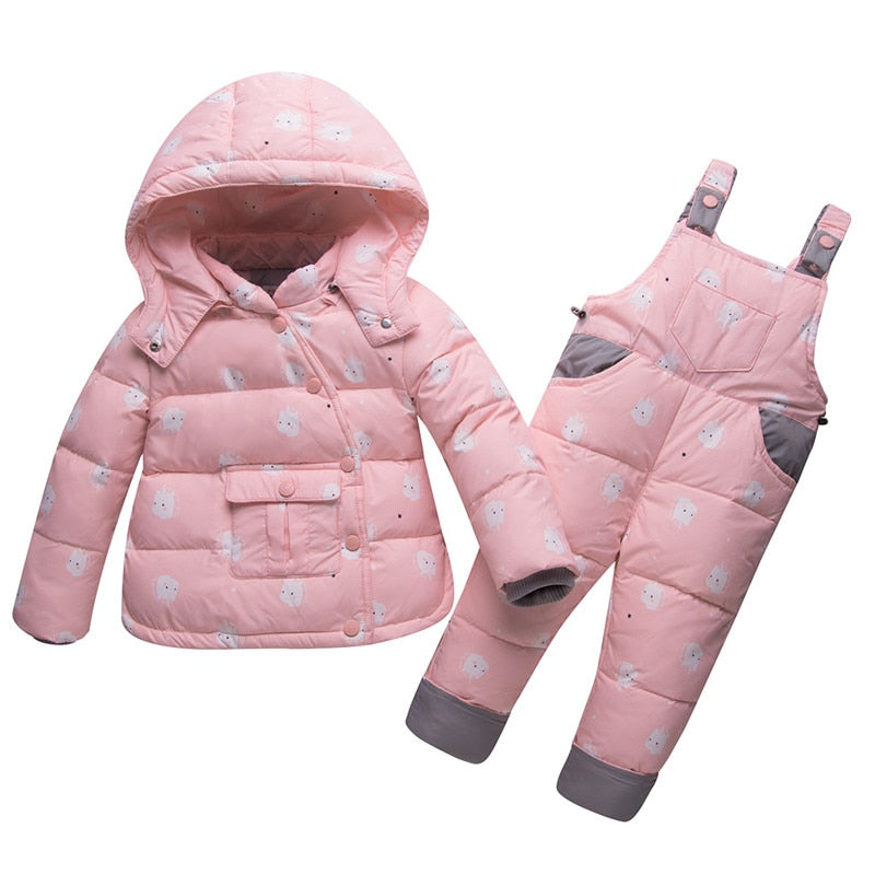 Conjunto de chaqueta y pantalón de plumón de unicornio rosa de invierno