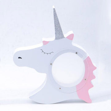 White unicorn wooden piggy bank