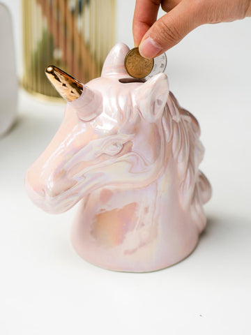 Pink decorative unicorn piggy bank