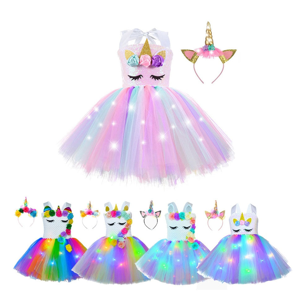 Vestido disfraz unicornio luminoso niña