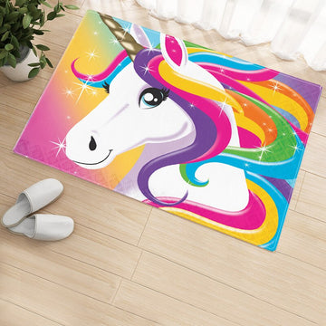 Unicorn rug with multicolored cartoon patterns