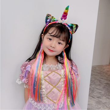 Multicolored sequins headband and unicorn ponytail