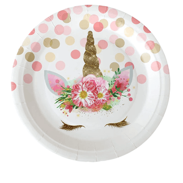 Unicorn plate with pink polka dots
