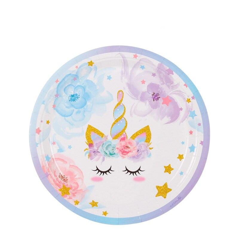 Unicorn plate with floral decoration 23 cm