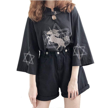 Chinese style black unicorn top for women