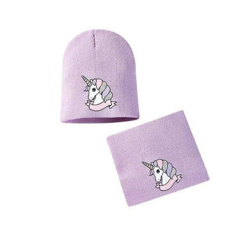 Two Piece Unicorn Beanie For Girls Purple - Unicorn