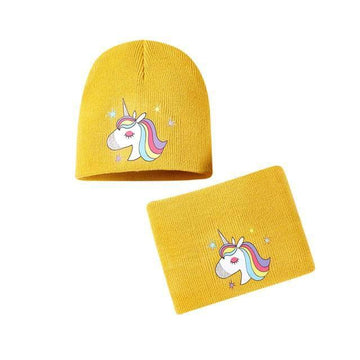 Unicorn Two Piece Beanie For Girls Yellow - Unicorn