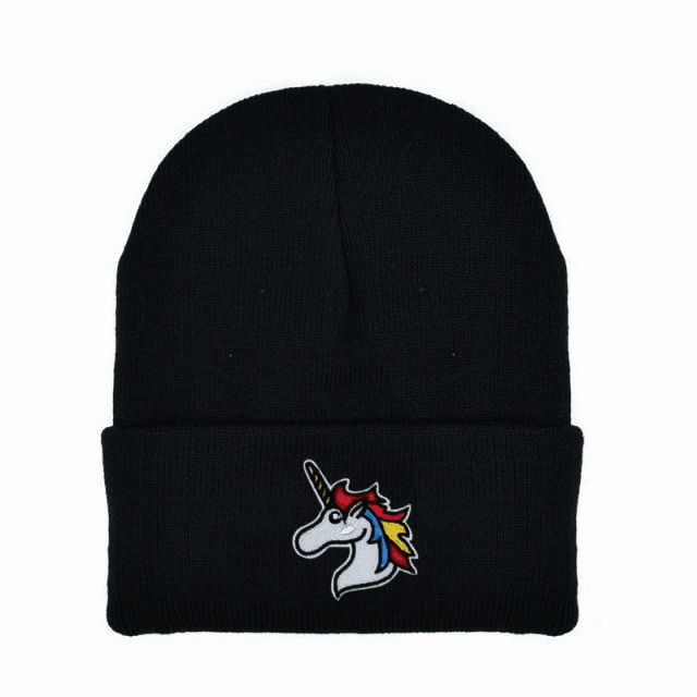 Embroidered Unicorn Pattern Beanie - Unicorn