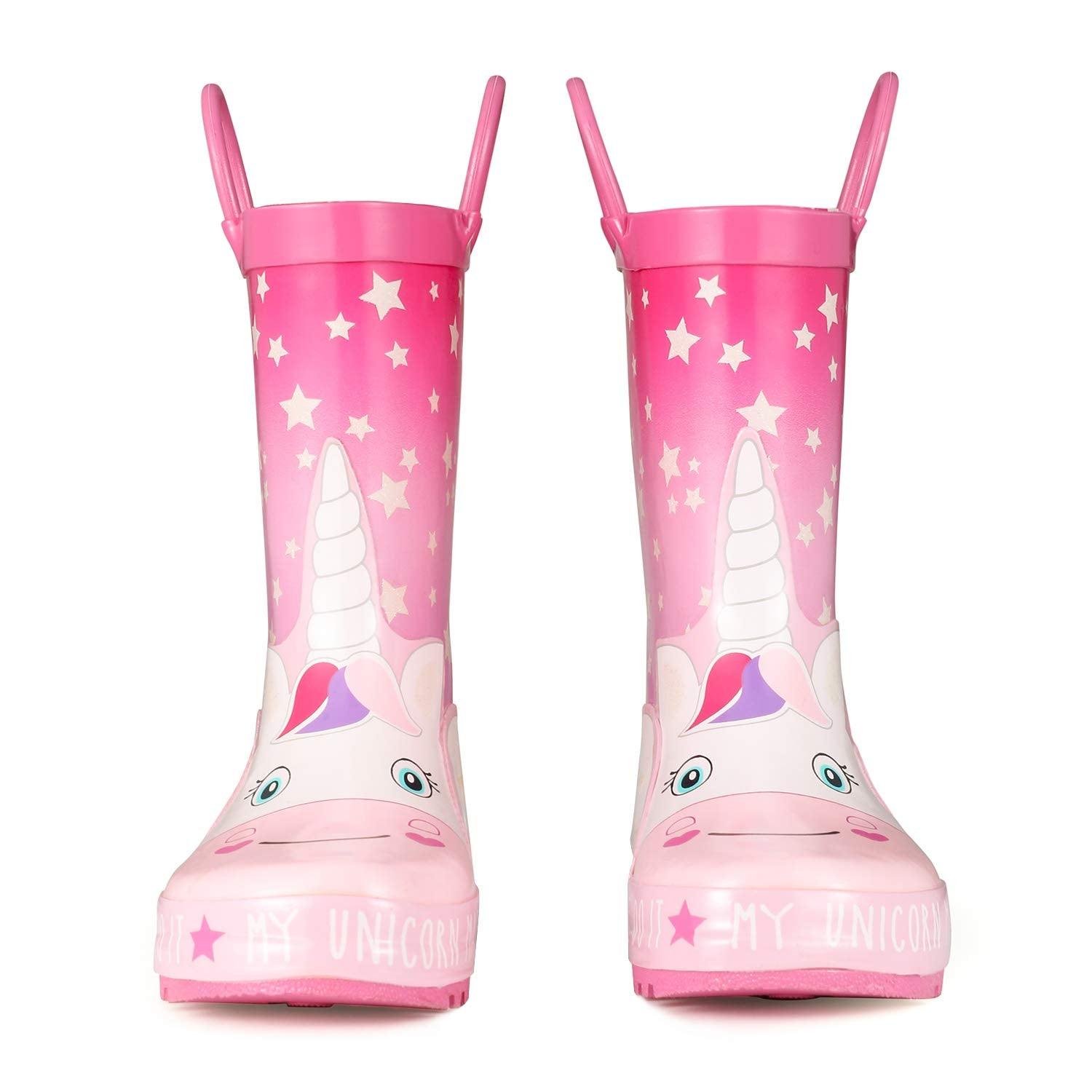 Unicorn star rain boots with handles