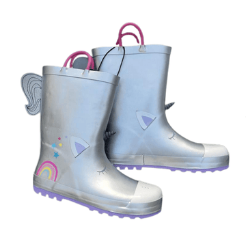 Silver unicorn rain boots