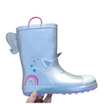 Silver gray unicorn rain boots
