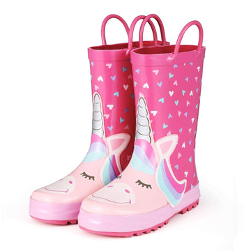 Multicolored hearts unicorn rain boots