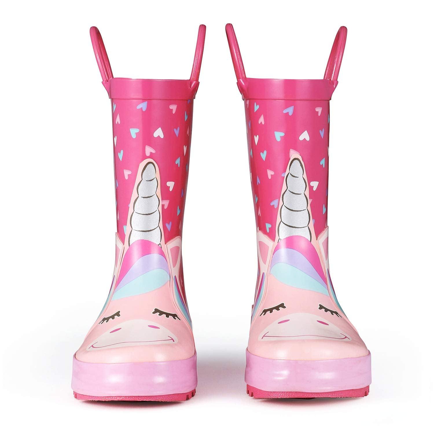 Pink rain boots unicorn multicolored hearts