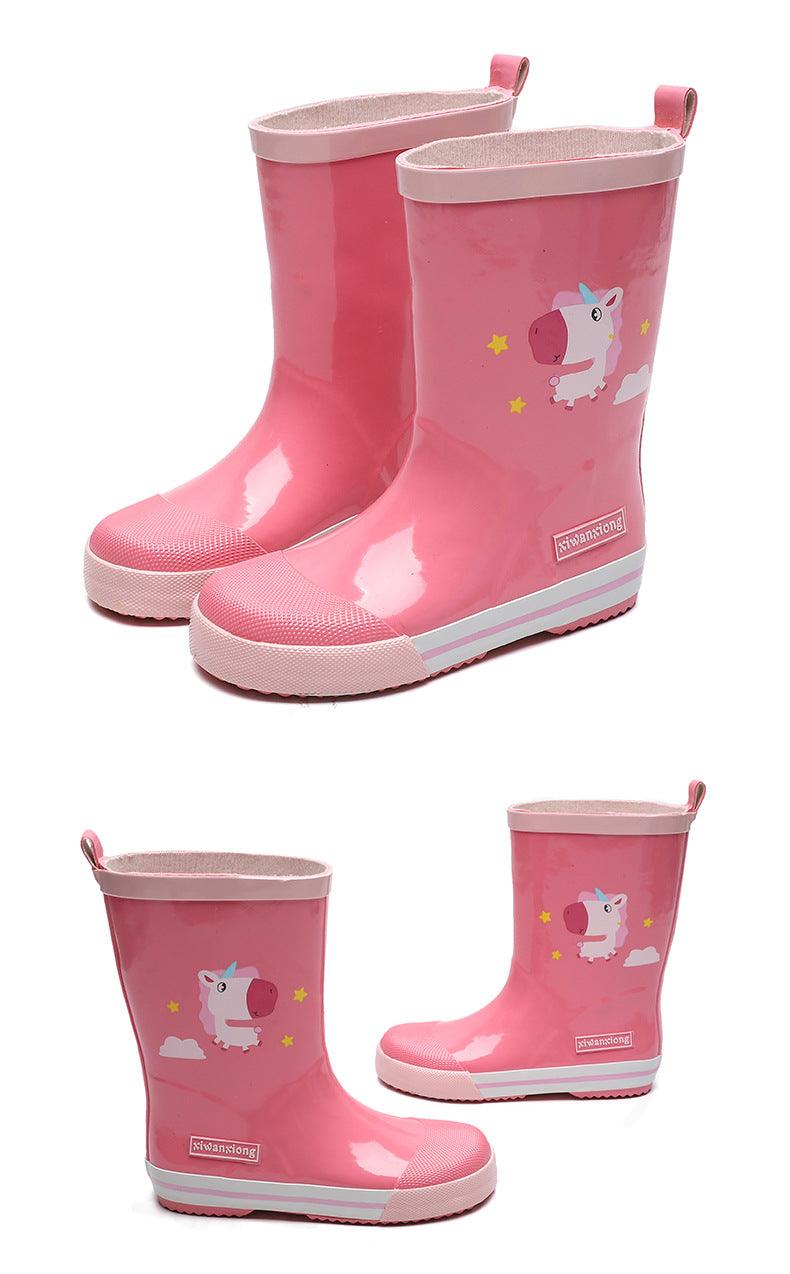Shiny effect pink unicorn rain boots