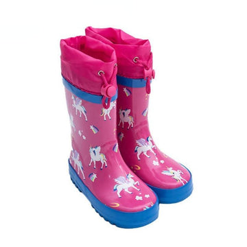 Trendy pink unicorn rain boots