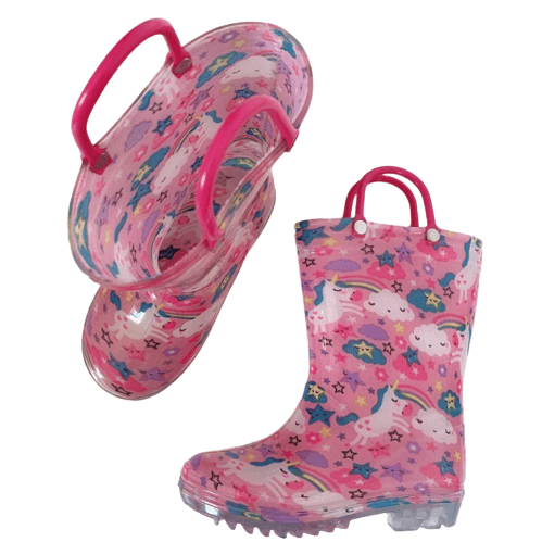 Fuchsia unicorn rain boots