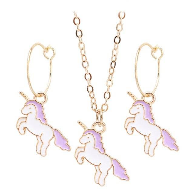 Unicorn Hoop Earrings and Necklace - Unicorn