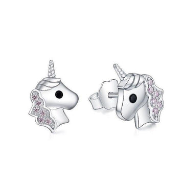 Jinyi Silver Unicorn Earrings Bracelet Necklace Ringfor Girls Hypoallergenic  Cute Cz Unicorn Stud Earrings Jewelry(4pcs, Silver+red+purple+green)
