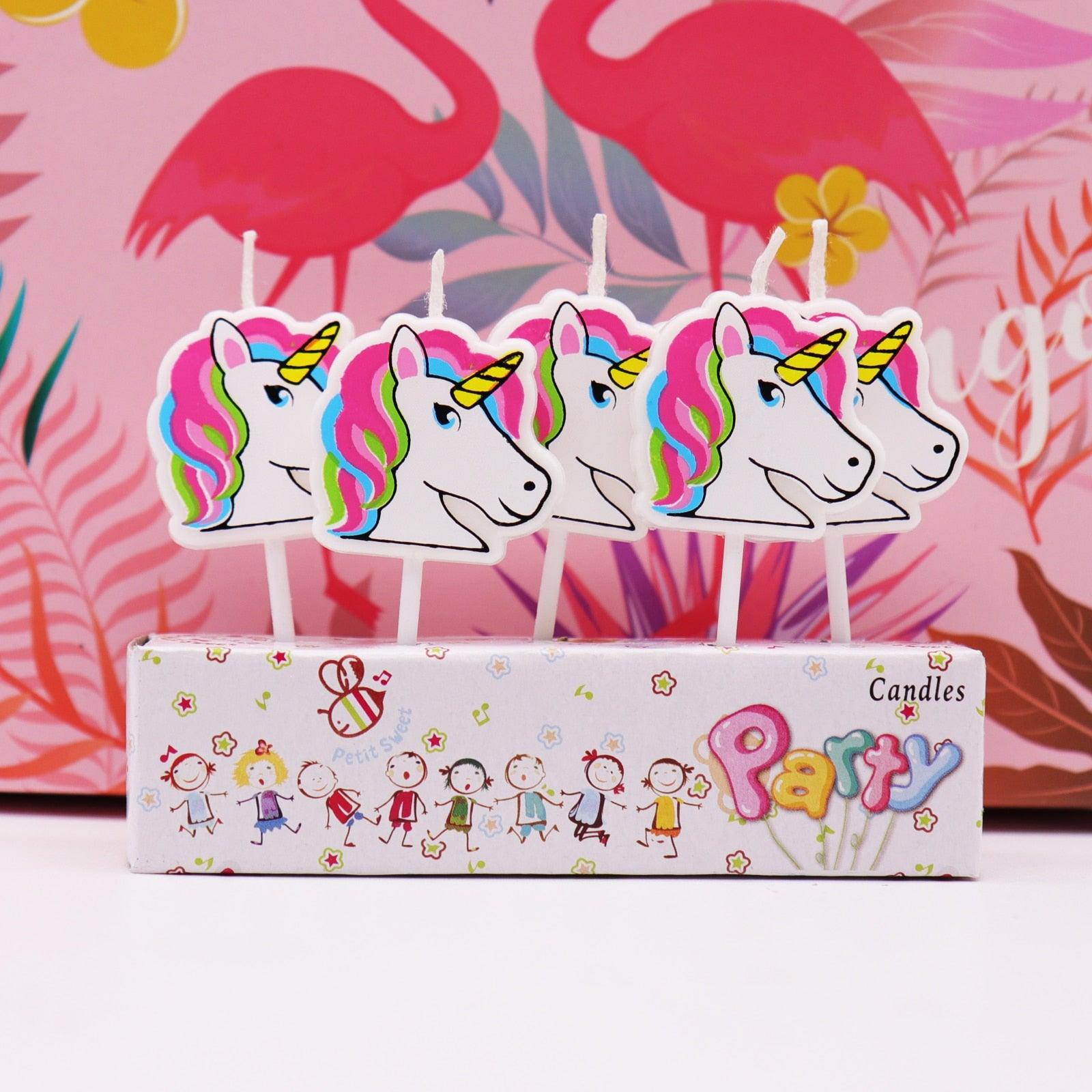 Velas de cumpleaños de unicornio festivo multicolor