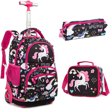 3-piece unicorn satchel with zipper and wheels
