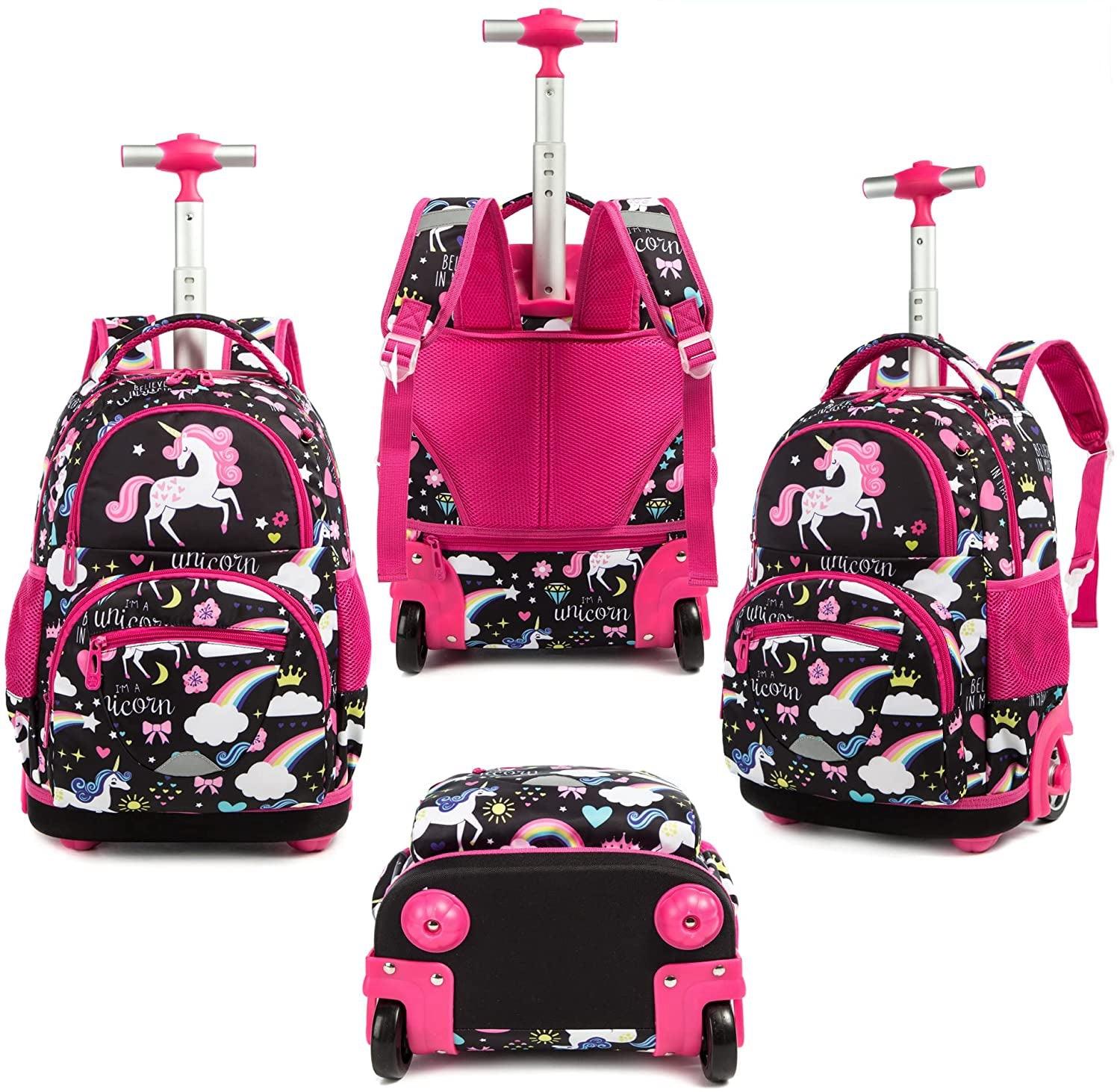 3-piece unicorn school bag with zipper and wheels - Unicorn