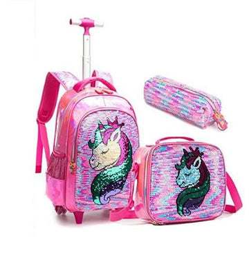 Roulette unicorn pink sequins school bag
