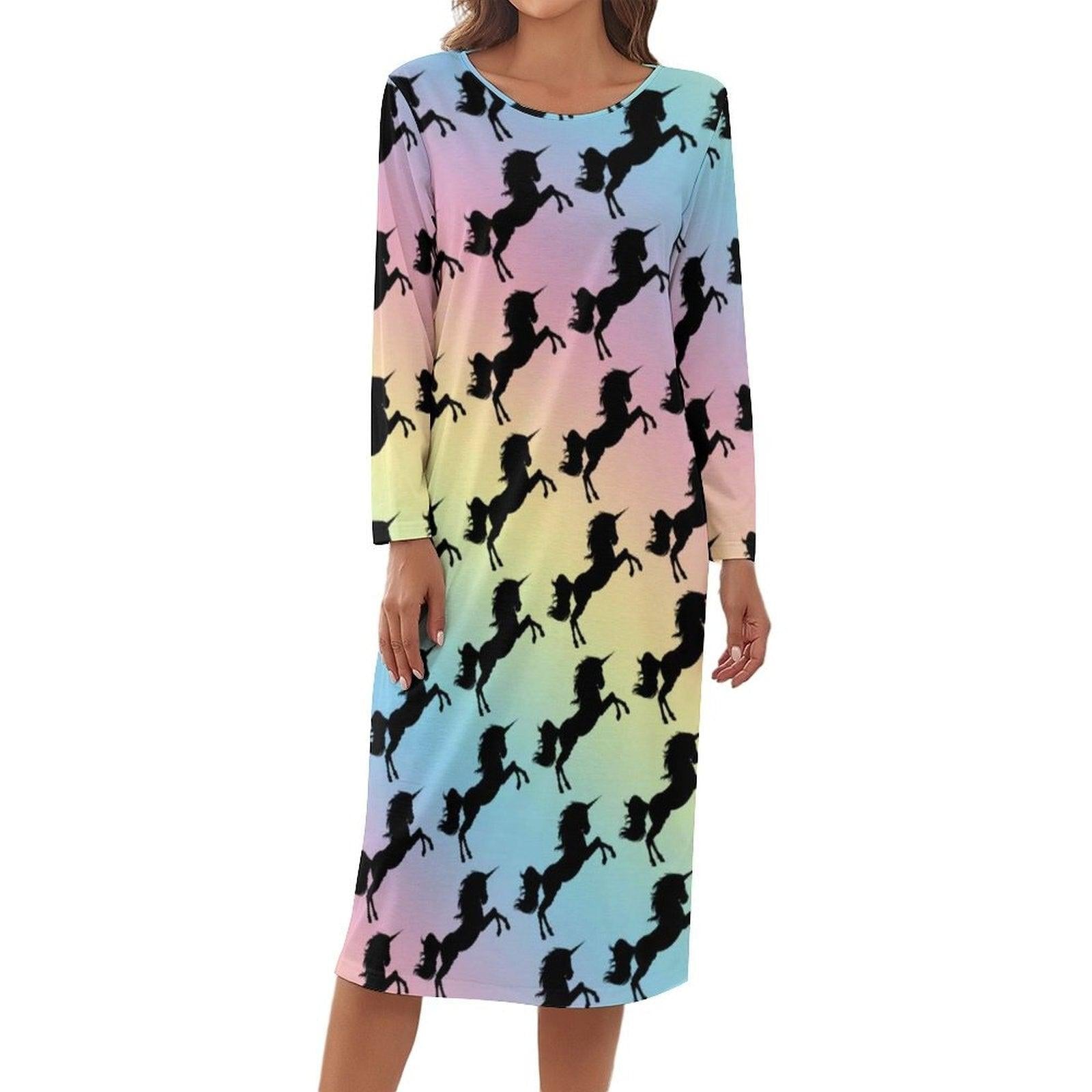 Women's long-sleeved unicorn nightgown - Unicorn