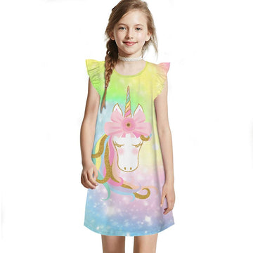 Unicorn ruffled cap sleeve nightgown