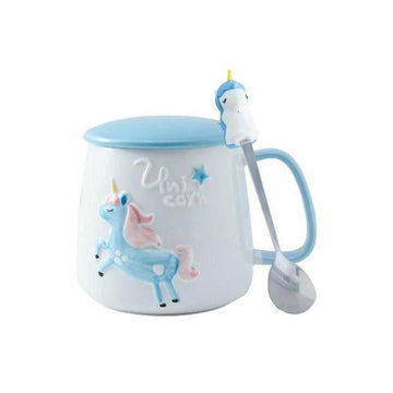Cute unicorn transparent glass cup with lid spoon