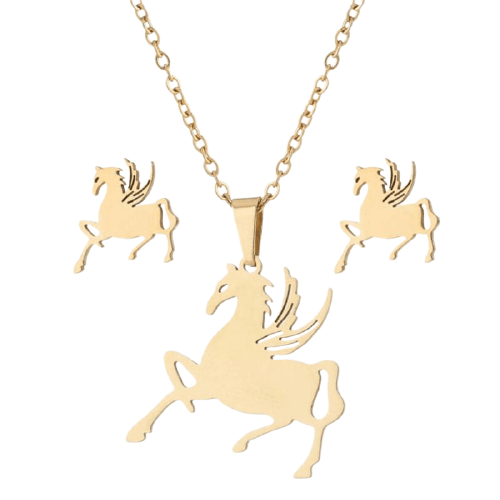 Pendientes y collar de cadena con colgante de unicornio - Unicornio