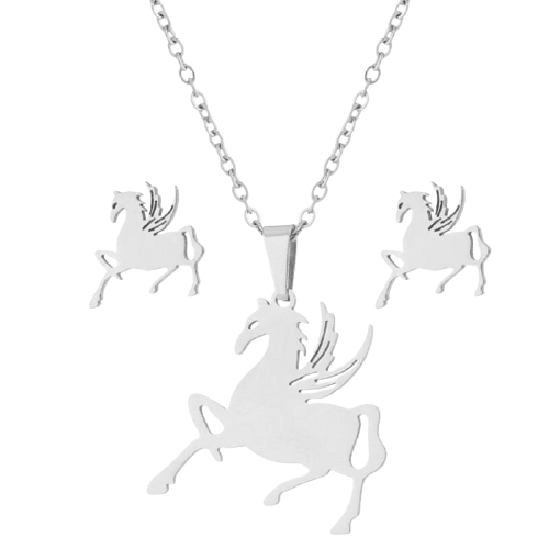 Pendientes y collar de cadena con colgante de unicornio - Unicornio