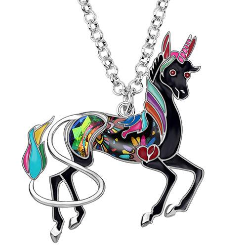 Women's black unicorn necklace