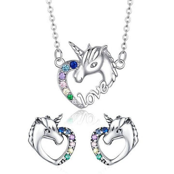 Love Necklace and Unicorn Earrings - Unicorn
