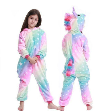 Pyjama en format de licorne multicolore à motif de pois pour fille