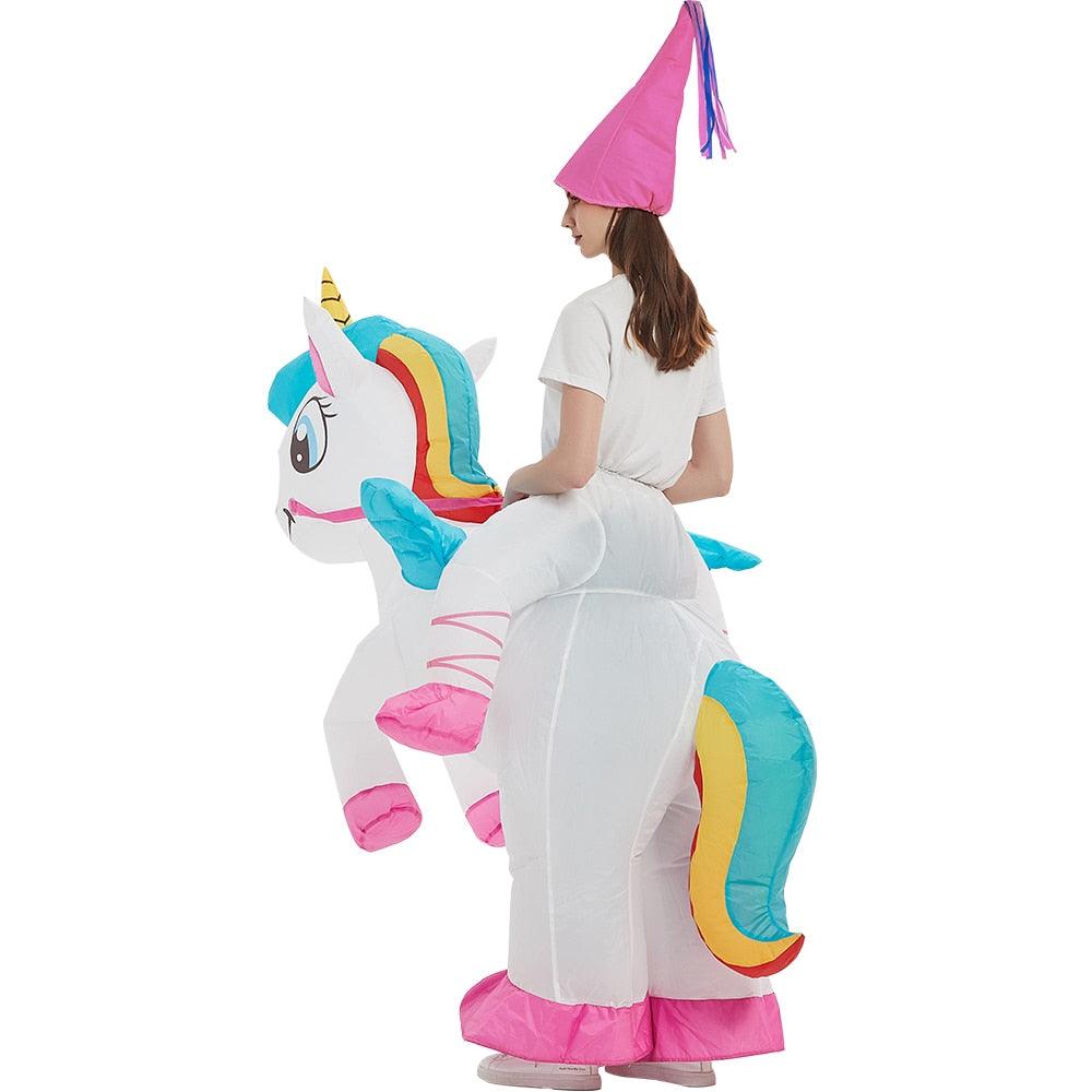 Disfraz hinchable de unicornio para niños y adultos.