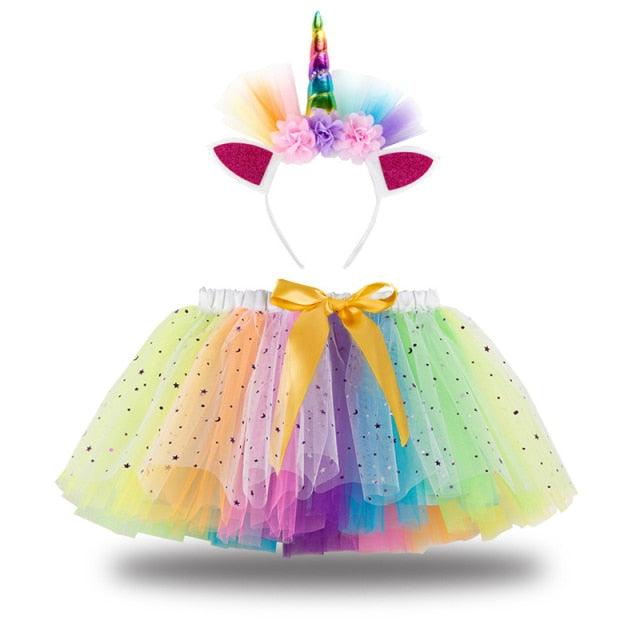 Disfraz de unicornio para niña con tutú multicolor