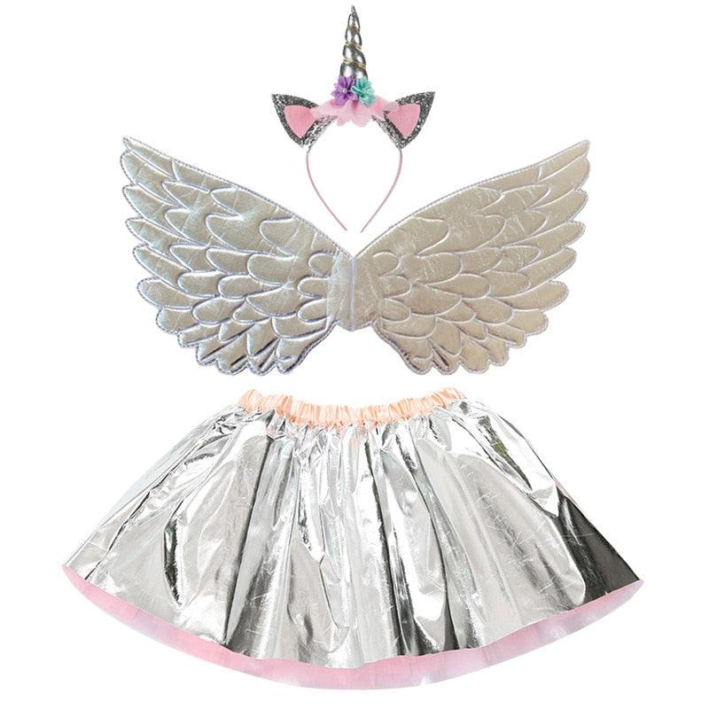 Unicorn costume with silver skirt