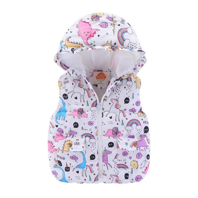 Sleeveless unicorn puffer jacket