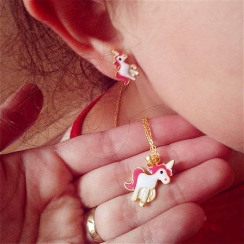 Pink deals unicorn earrings