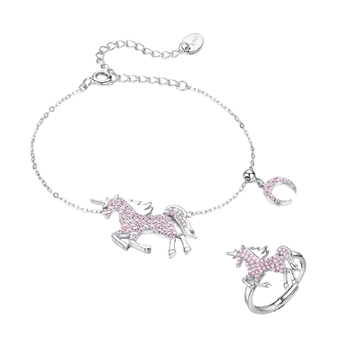 Silver Unicorn Bracelet and Ring Set - Unicorn